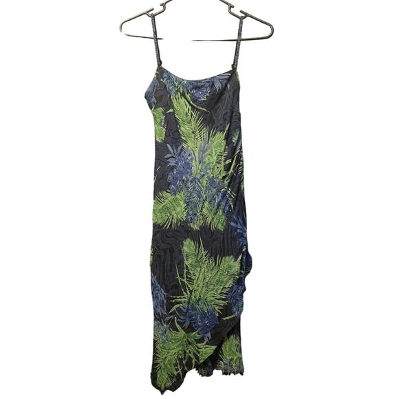 Vintage Y2K 90's leaf print midi dress Eva Blue size 4 petite - Picture 1 of 6